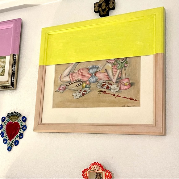 ORIGINAL ART Dip Dye Yellow Paint Pinup Girl Frame - Picture 4 of 5